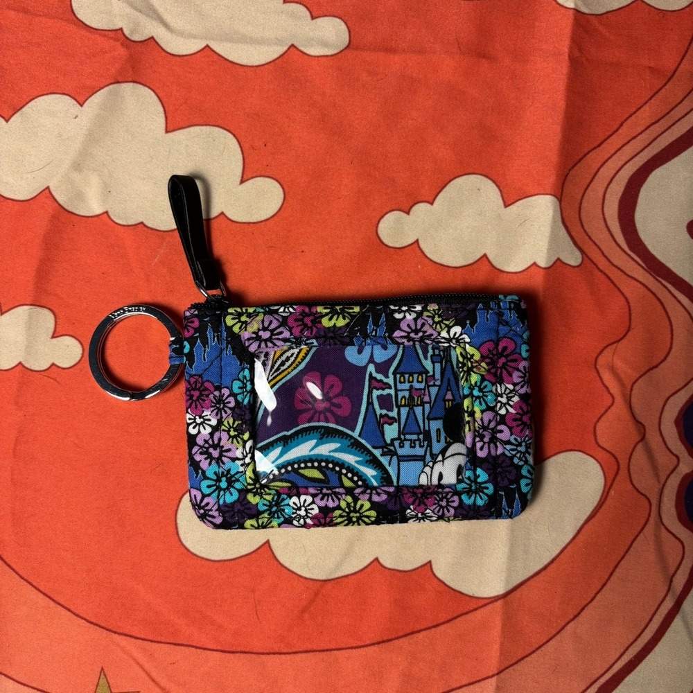 Vera Bradley Disney Parks Mickey Mouse Castle ID Case Wallet Floral Paisley Blue